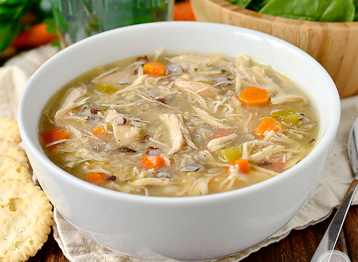 chicken soup bowl with carrots and wild rice