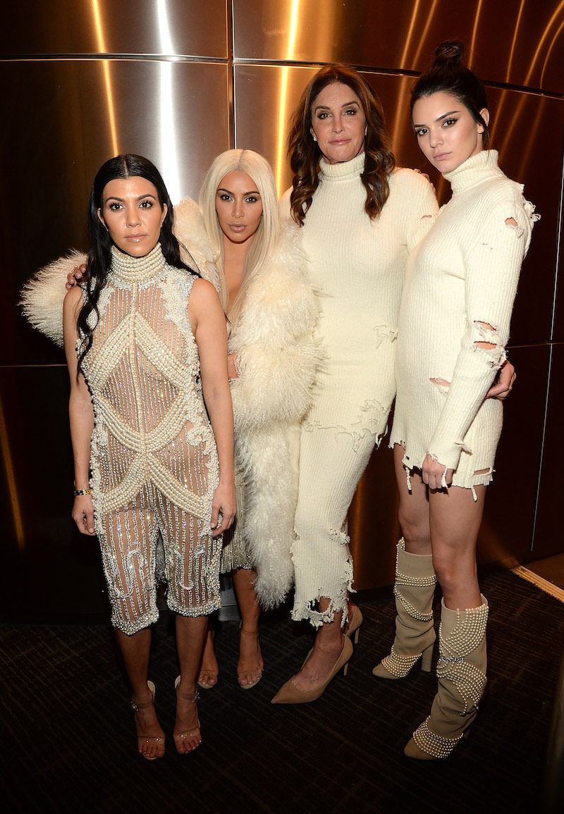 Kourtney Kardashian, Kim Kardashian, Caitlyn Jenner, and Kendall Jenner at the Yeezy Season 3 show in 2016