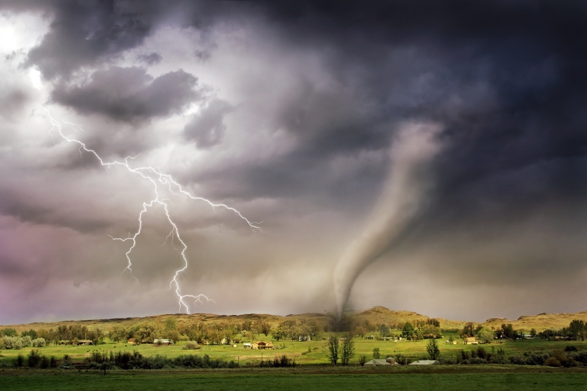 Mix of dgital painting and photographic elements of extreme weather. Photo is of rural Washington state terrain.