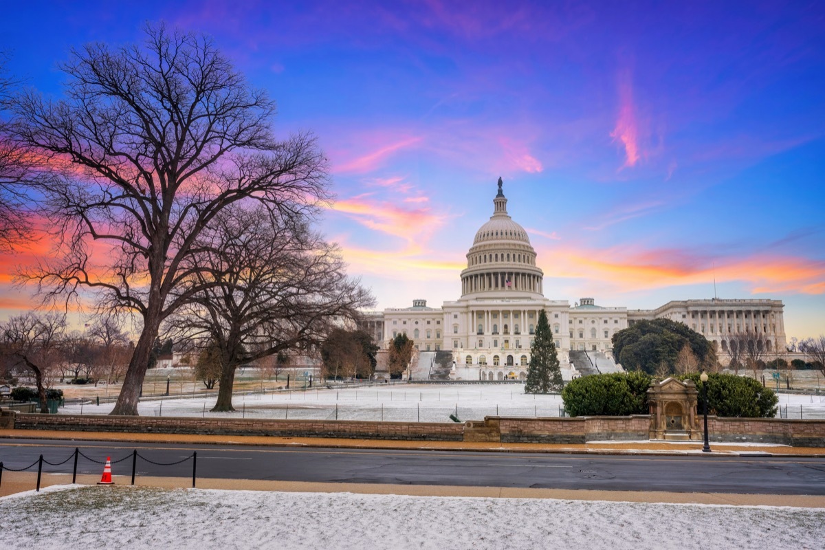 Winter in Washington DC: US Capitol at winter sunset