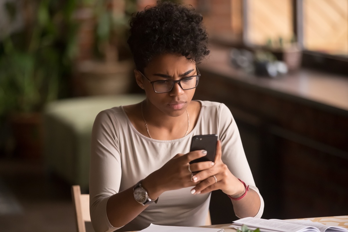 Woman reading bad text