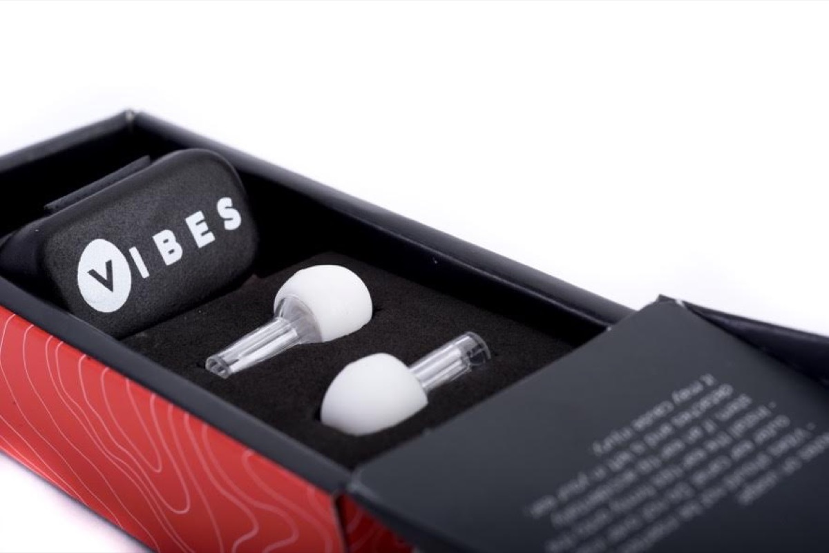 white earplugs in red box with black lining