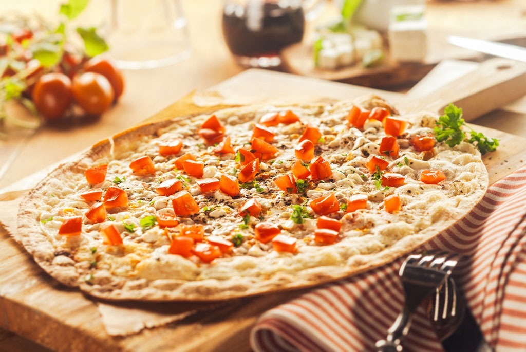 pizza on countertop