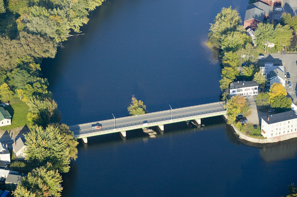 The Saco River adjoining the two towns of Biddeford and Saco in Maine