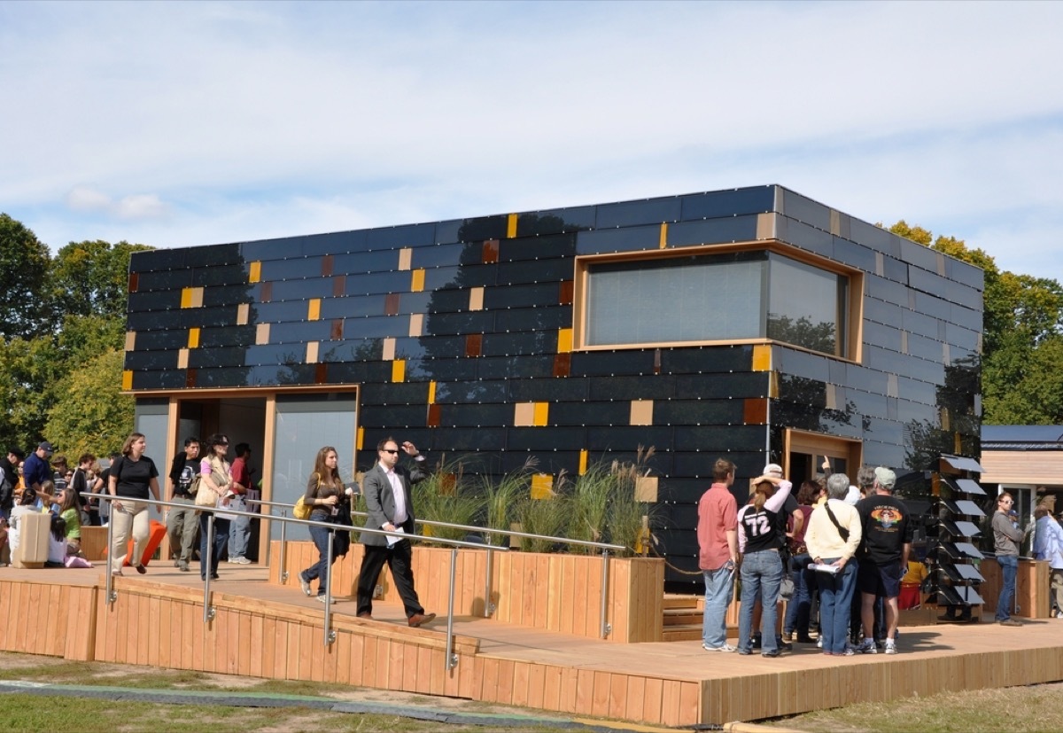 Visitors at Solar houses of Team Germany (Darmstadt) in an exhibition of Solar Decathlon October 11, 2009 in Washington, DC