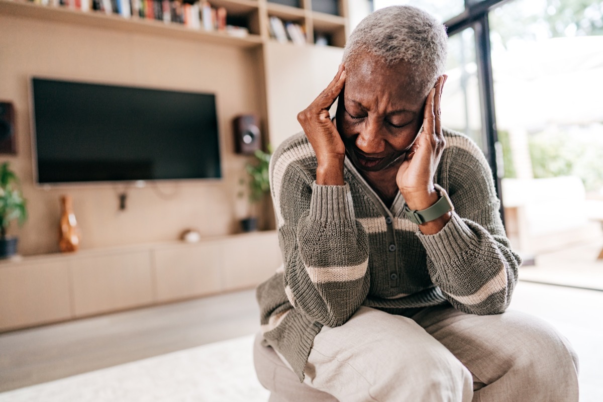 Senior woman feeling discomfort and weakness. All frames with completely altered photos by photographer