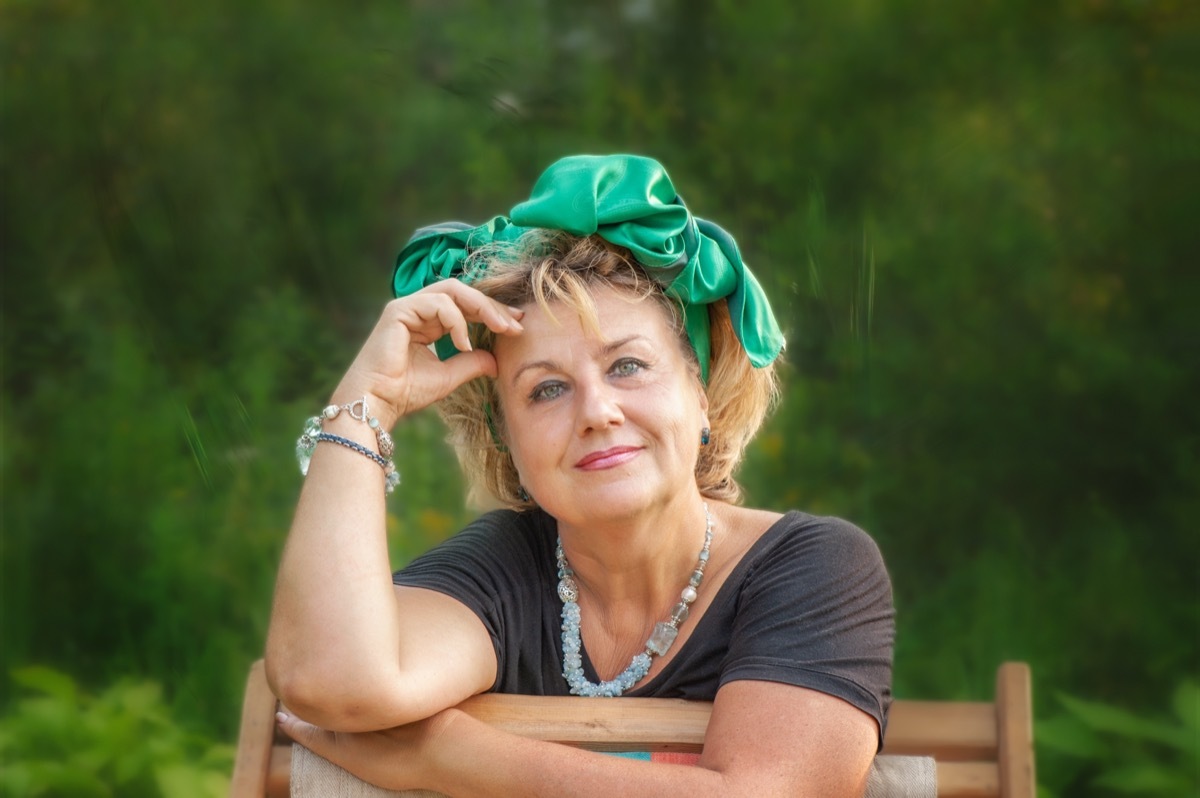 Older Woman with Turquoise Head Scarf