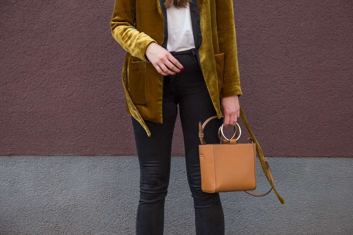 woman wearing velvet blazer