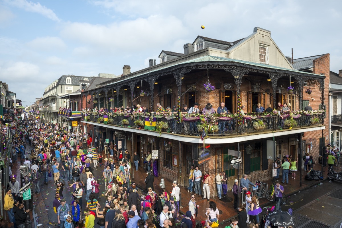 bourbon street during mardi gras