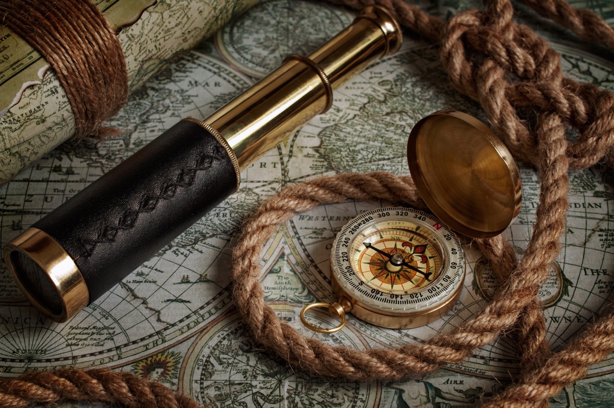 telescope, compass, rope, map