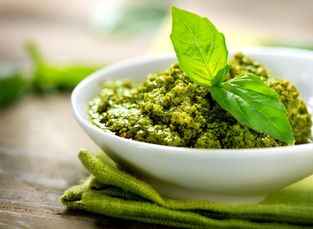 pesto in white bowl