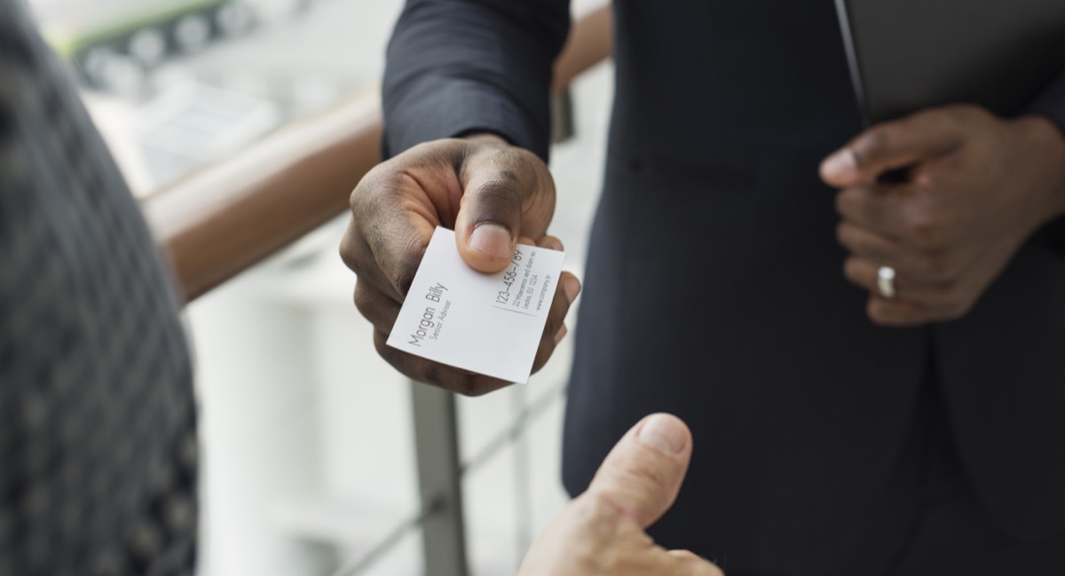 Handing a business card