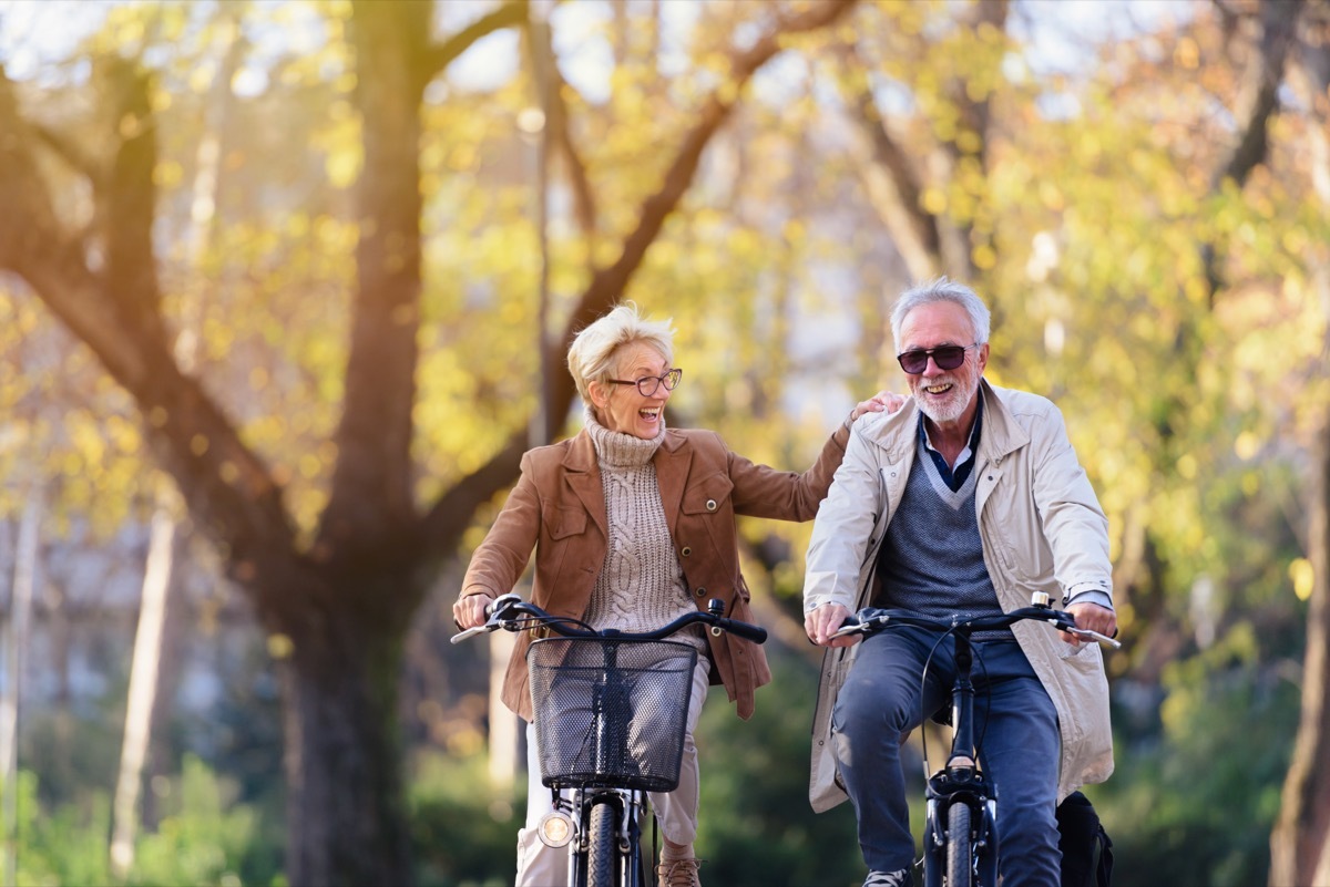 older couple riding bikes