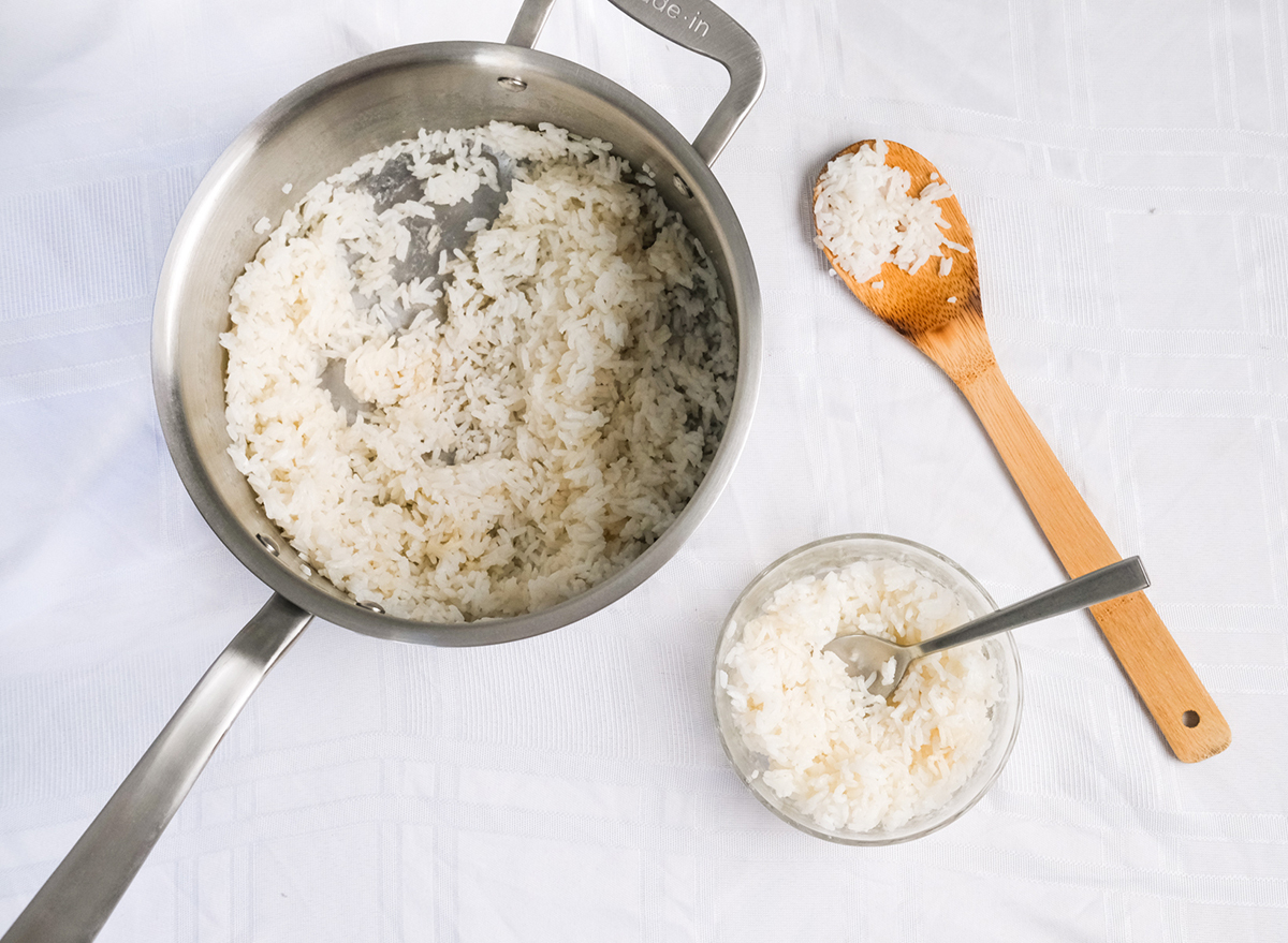 cooked rice from a pot