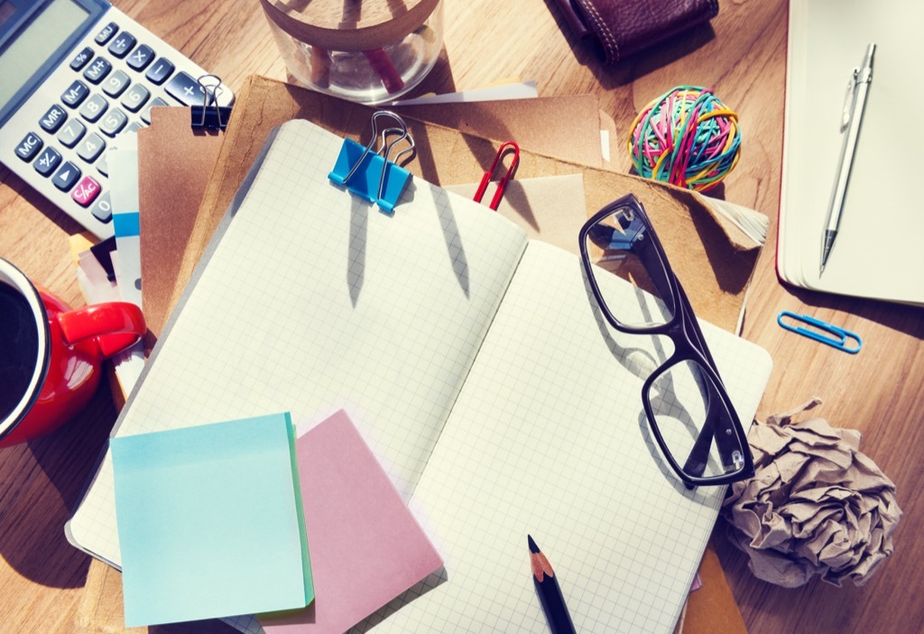 Work desk with random objects