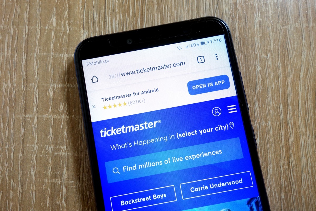 ticketmaster home screen display on smartphone, life before technology