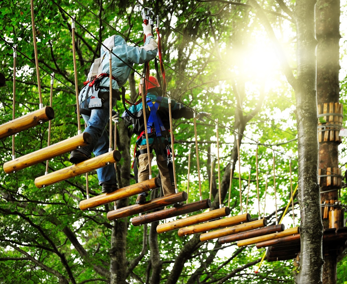 Family doing a ropes course