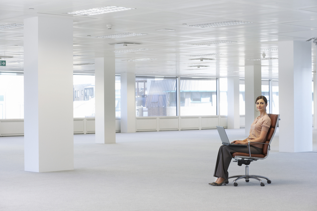 Woman Working Alone in Office Summer