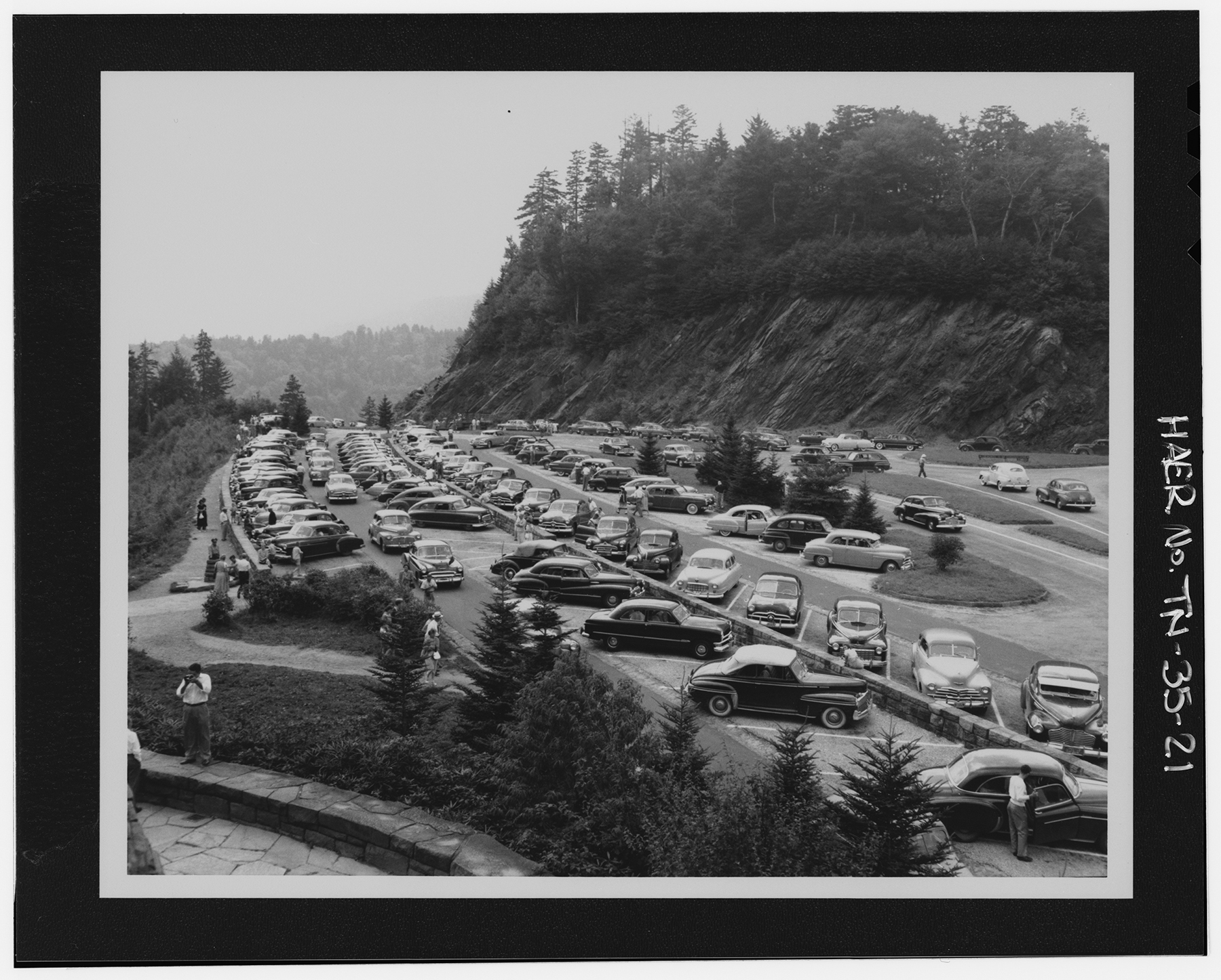 a full parking lot in a national park