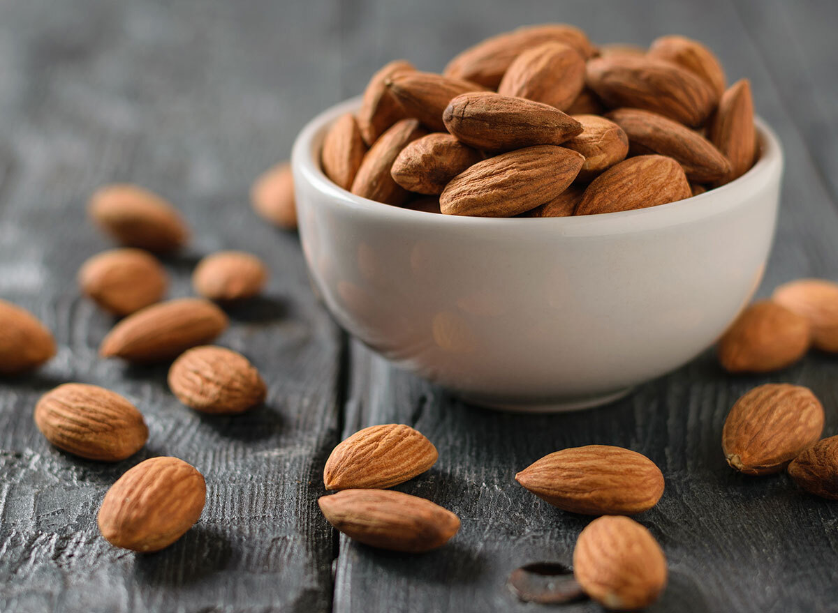 almonds in white bowl