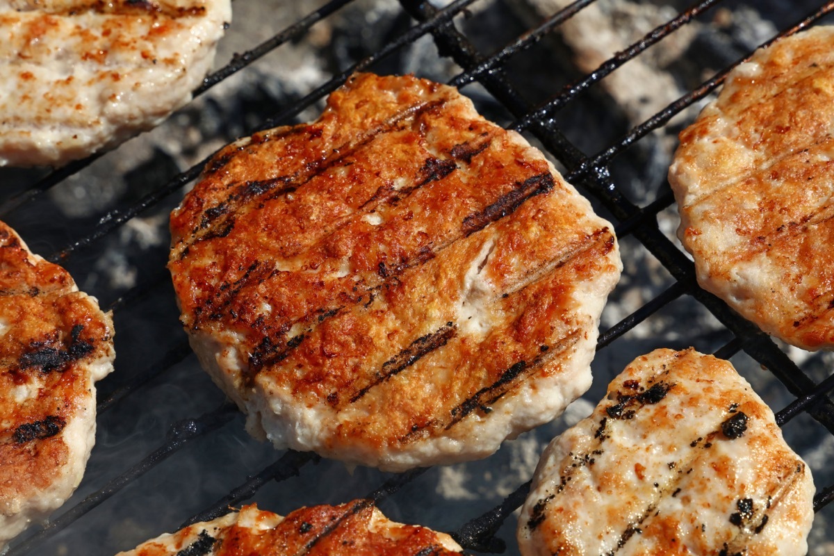 turkey burgers being grilled