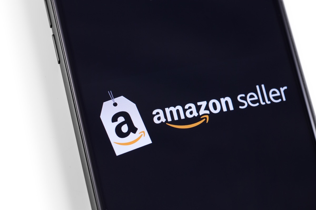 Amazon seller application logo on the screen smartphone. Amazon is world's largest online retailer. Moscow, Russia - October 30, 2018