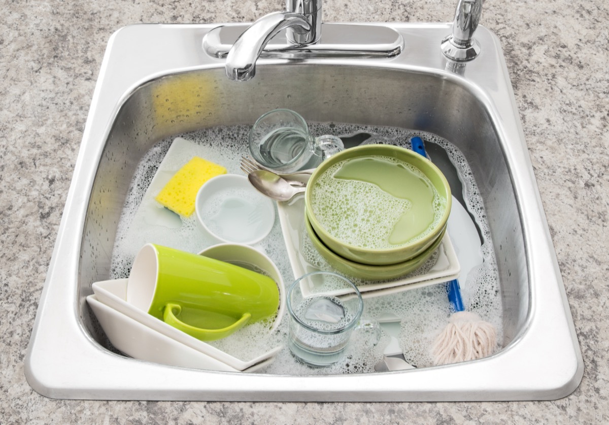 dishes soaking in the sink