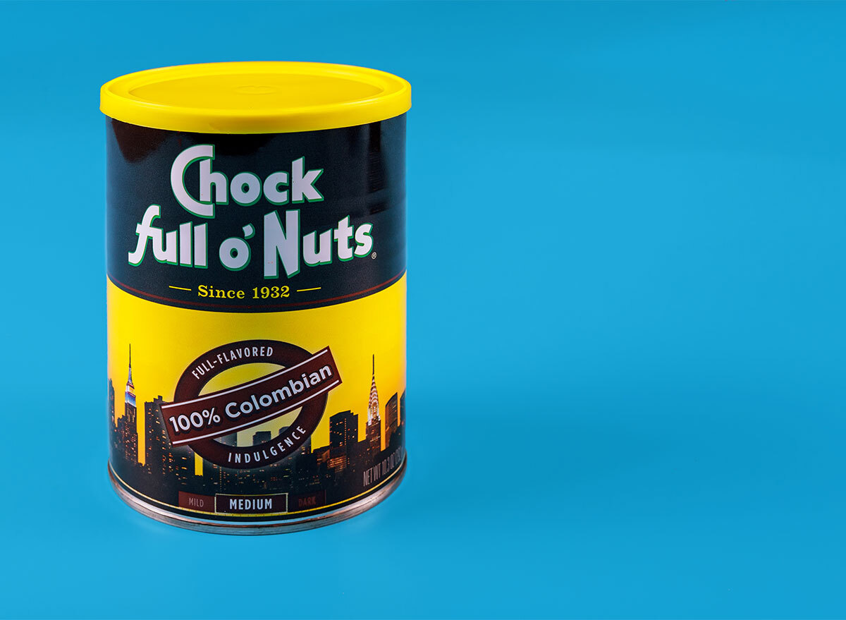 can of chock full o nuts coffee on blue background