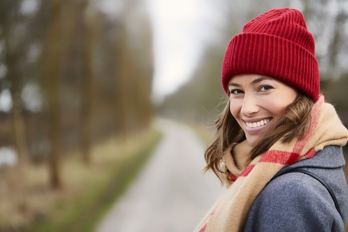 Woman Outside with Hat and Scarf